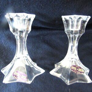 Set of star shaped Crystal Candle Holders. Made in the U.S.A. 24% lead crystal